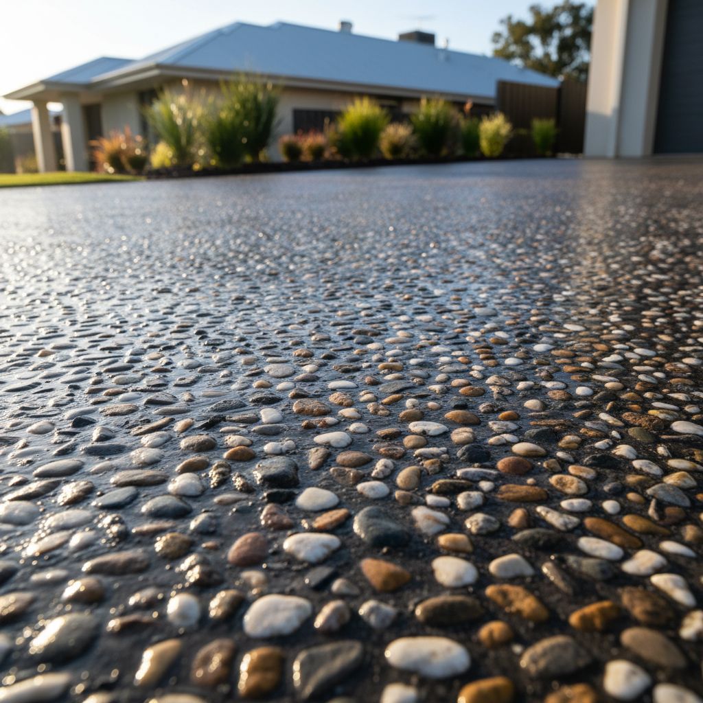 Exposed-aggregate concrete texture close-up